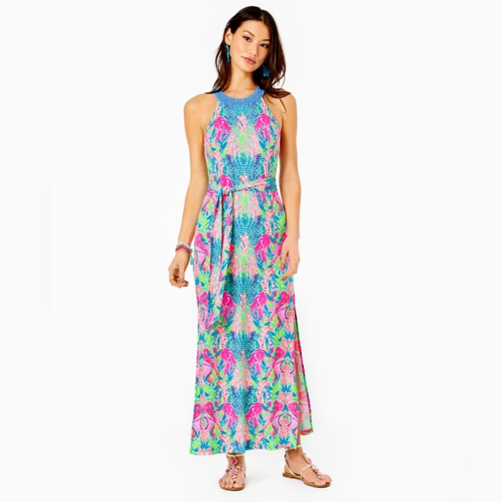 NWT LILLY PULITZER Monterrey Reflections Engineere Halter  Maxi Dress size XXS